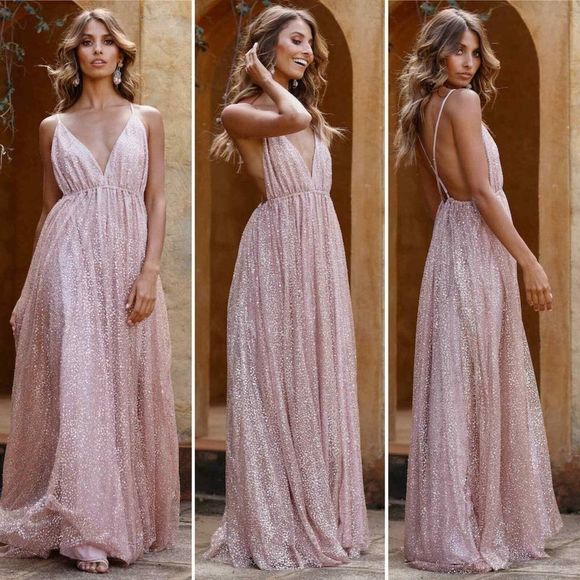 NEW Hello Molly Perfect Places Maxi Dress 4 Bronze Long Elegant Glam Glitter - Picture 6 of 8